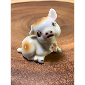 Vintage Japan Ceramic Pig Figurine with Bow