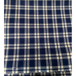 Navy & Cream Plaid Cotton Fabric 1/2 Yard x 42&quot;