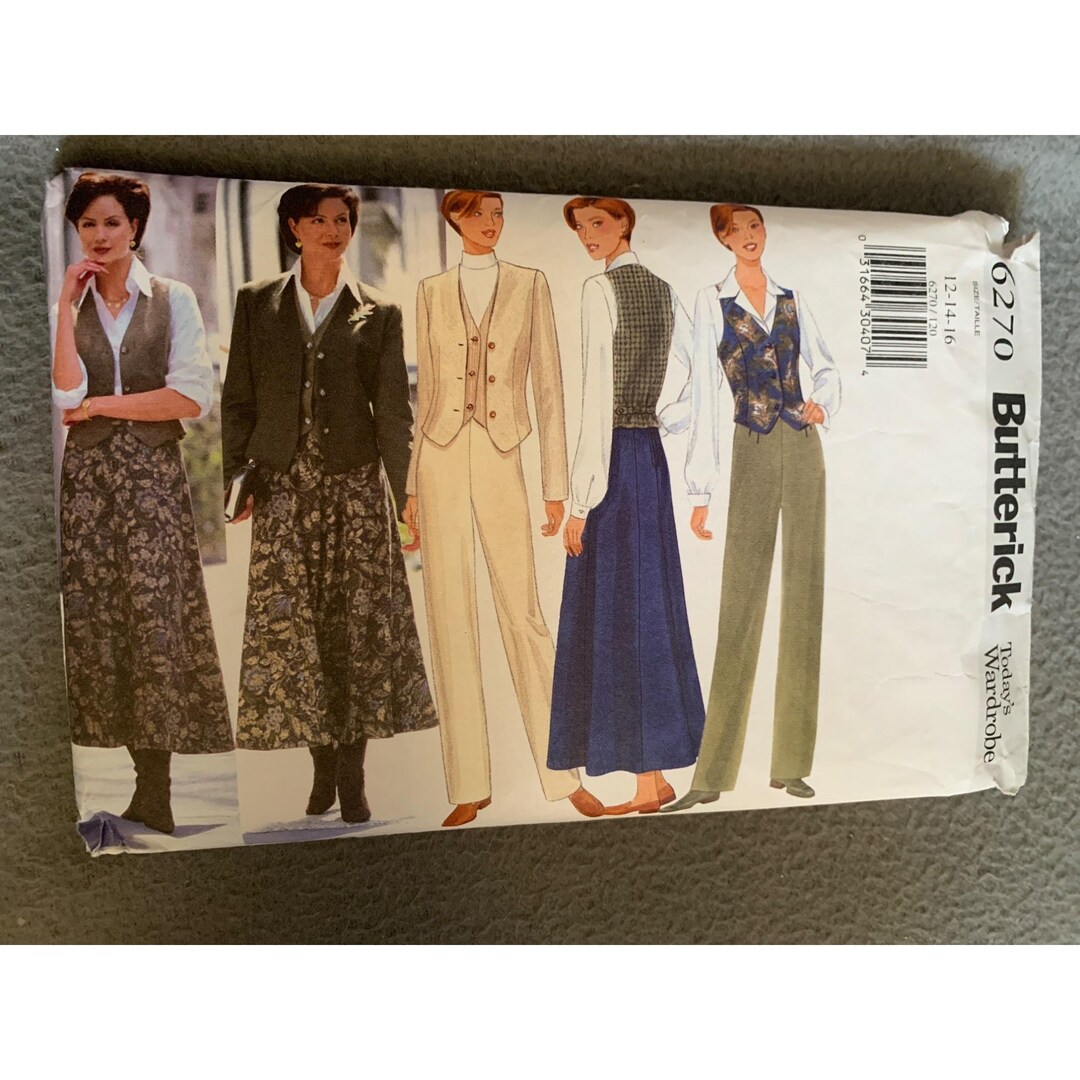 Butterick 6270 Sewing Pattern Jacket Vest Skirt Pants 12-14-16 1999 - Etsy