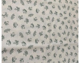Floral Cotton Fabric 1/4 yard x 44" Green Cream Sewing Quilting Crafts