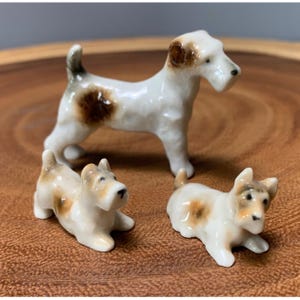 Vintage Japanese Porcelain Wire Fox Terrier Dog Figurines Set of 3
