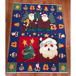 Vintage Christmas Santa & Tree Cotton Fabric Panel 32&quot; x 44&quot; Susan Jill Hall for Springs Industries