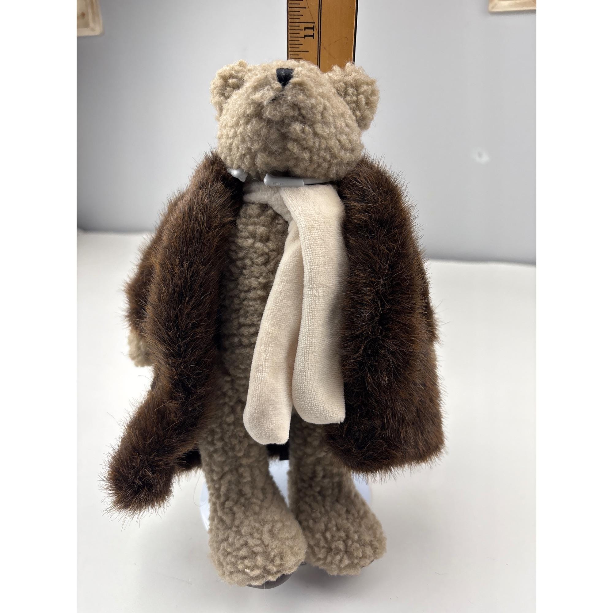 Boyds Skidoo Bear Collectible With Brown Coat & Cream Scarf