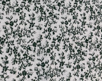 Green on White Floral Cotton Fabric 1/2 yard x 40" Quilting Sewing Material