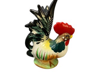 Vintage Ceramic Rooster Figurine Hand-Painted Multicolor 6.5" Tall Made in Japan