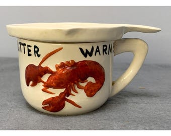 Vintage 1950s Lobster Butter Warmer Cup & Lid Set
