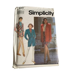 May include: Simplicity sewing pattern number 2488 for sizes 12-16. The pattern includes three different looks: a floral patterned blazer, a teal blue blazer with shorts, and a red blazer with a skirt.