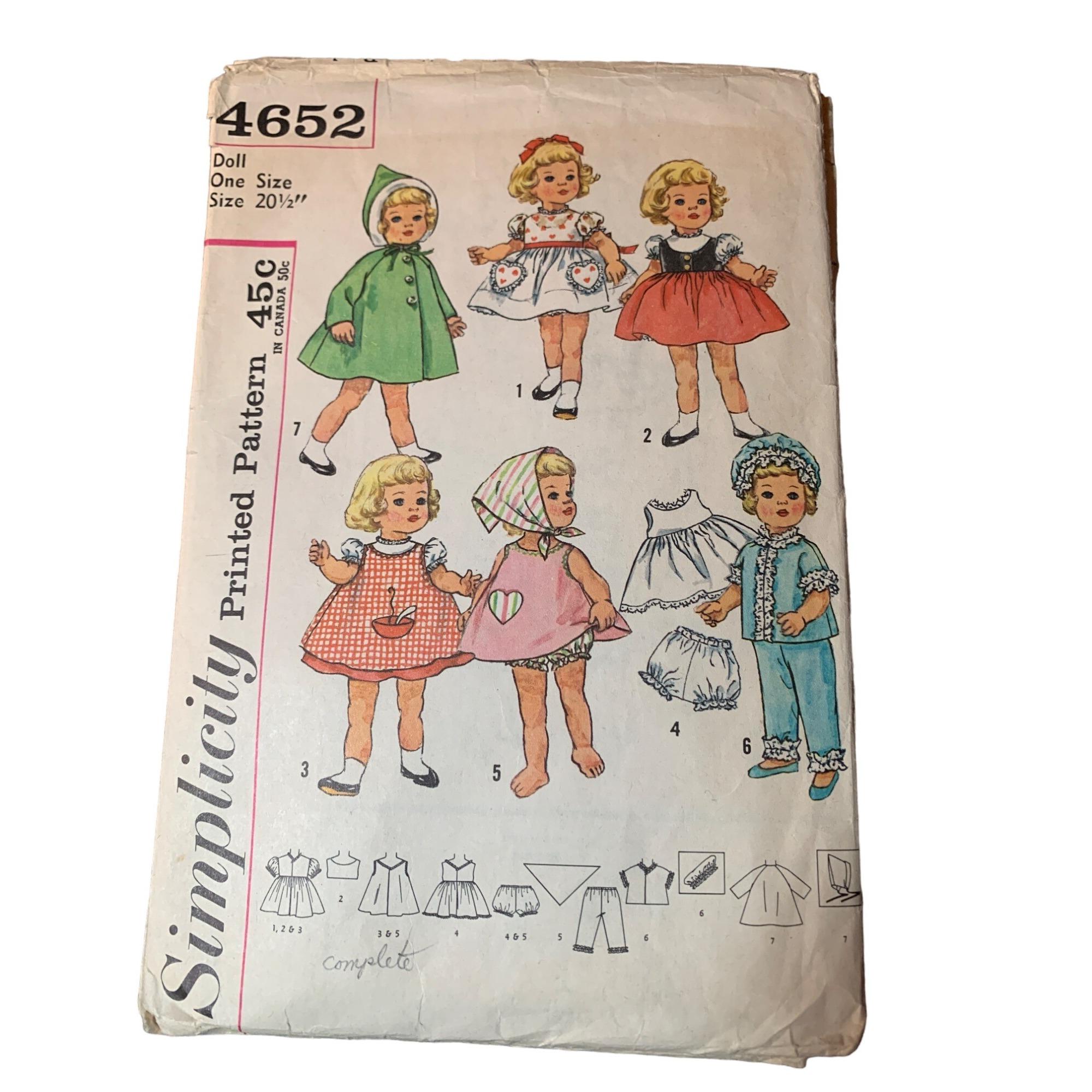Simplicity 4652 Vintage Doll Clothes Sewing Pattern 20.5