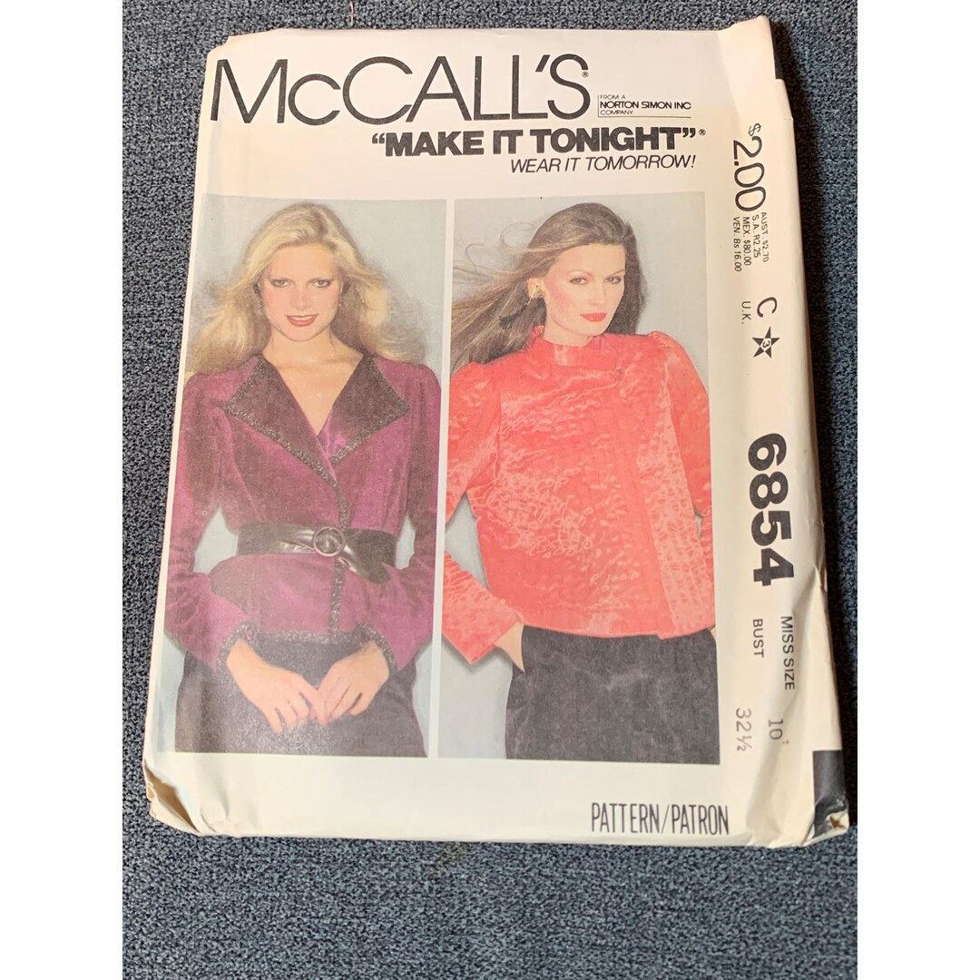 Vintage 1979 Mccalls Sewing Pattern 6854 Size 10 Misses Jacket Uncut - Etsy