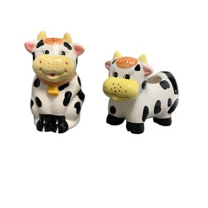 Vintage Houston Harvest Ceramic Cow Sugar Bowl & Creamer Set Black White