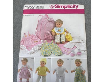 Simplicity 1952 Doll Clothes Sewing Pattern Size 15" Doll Uncut
