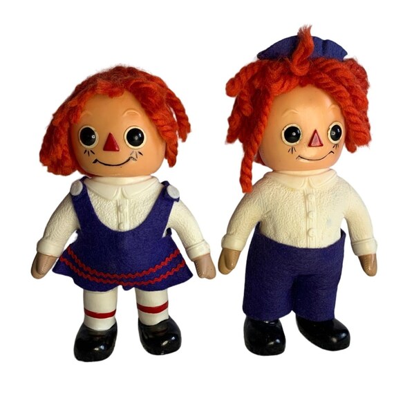 Raggedy Ann & Andy Coin Bank Set 1974 Royalty Industries Vinyl 10