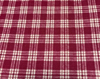 Vintage Wamsutta Plaid Cotton Fabric Red White 1/2 yard x 44" Quilting
