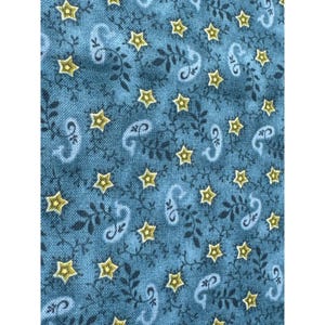 Starry Blue Fabric with Yellow Stars & Swirls 1/4 yard x 29&quot; Cotton Sewing Quilting Material