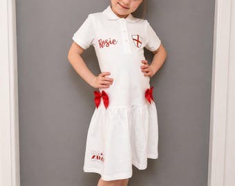 Personalised England World Cup 2026 Girls White Polo Top | Custom Made