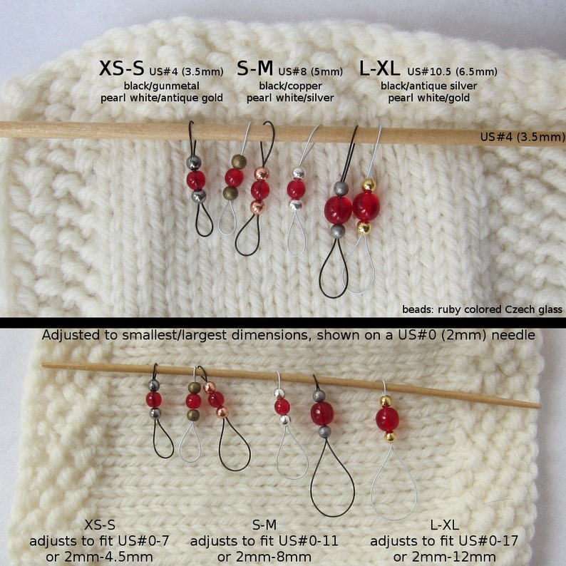 Beaded Stitch Markers Adjustable Size Double Sided Loops for Etsy