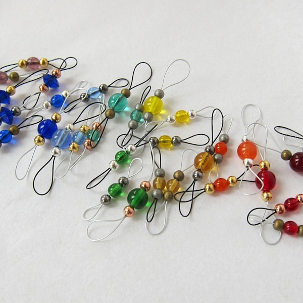 Beaded stitch markers, adjustable size double sided loops for knitting - custom set of 6 (SIX) MTO