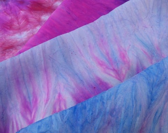 hand dyed silk scarf in light blue and deep pink (#14) 14in x 72in