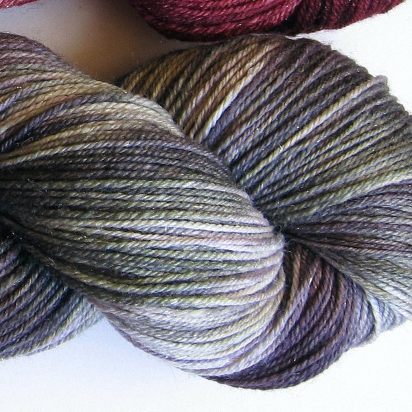 Arctic Hare hand dyed sock yarn fingering weight, 3ply superwash with sparkle, 100g: Acanthus 1