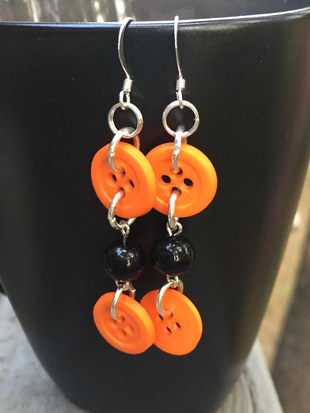 Orange Button Earrings Button Earring Halloween Earrings Etsy UK