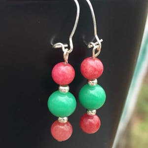 Red and green earrings, dangle earrings, glass bead earrings, trendy earrings, gypsy earrings, bohemian earrings, hippy earrings image 5