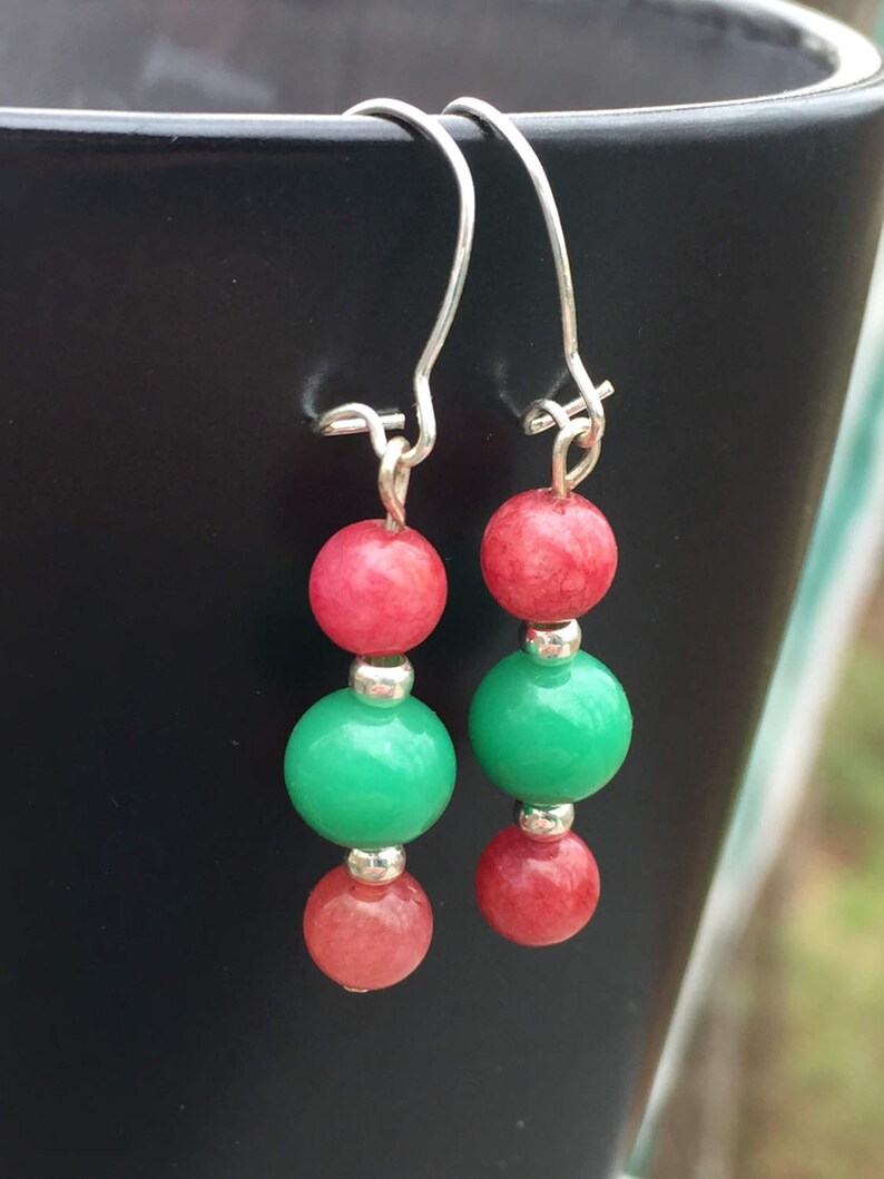 Red and green earrings, dangle earrings, glass bead earrings, trendy earrings, gypsy earrings, bohemian earrings, hippy earrings image 5