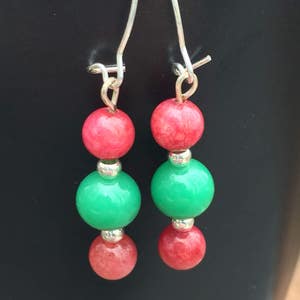 Red and green earrings, dangle earrings, glass bead earrings, trendy earrings, gypsy earrings, bohemian earrings, hippy earrings image 3