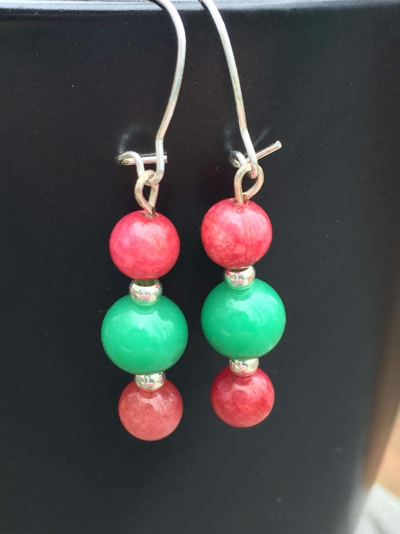 Red and green earrings, dangle earrings, glass bead earrings, trendy earrings, gypsy earrings, bohemian earrings, hippy earrings image 3