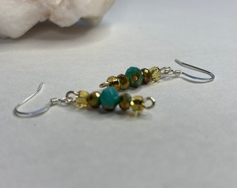 Bead earrings, teal & gold earrings, dangle drop earrings, everyday earrings, minimalist earrings, bohemian earrings, cute boho earrings