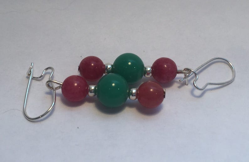 Red and green earrings, dangle earrings, glass bead earrings, trendy earrings, gypsy earrings, bohemian earrings, hippy earrings image 2