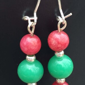 Red and green earrings, dangle earrings, glass bead earrings, trendy earrings, gypsy earrings, bohemian earrings, hippy earrings image 1