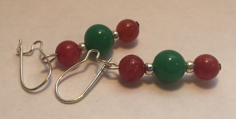 Red and green earrings, dangle earrings, glass bead earrings, trendy earrings, gypsy earrings, bohemian earrings, hippy earrings image 4