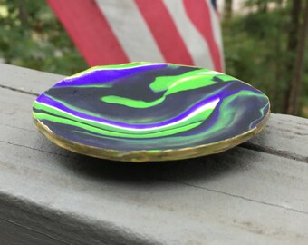 Handmade Polymer Clay Ring Dish, Gold Edged Jewelry Bowl