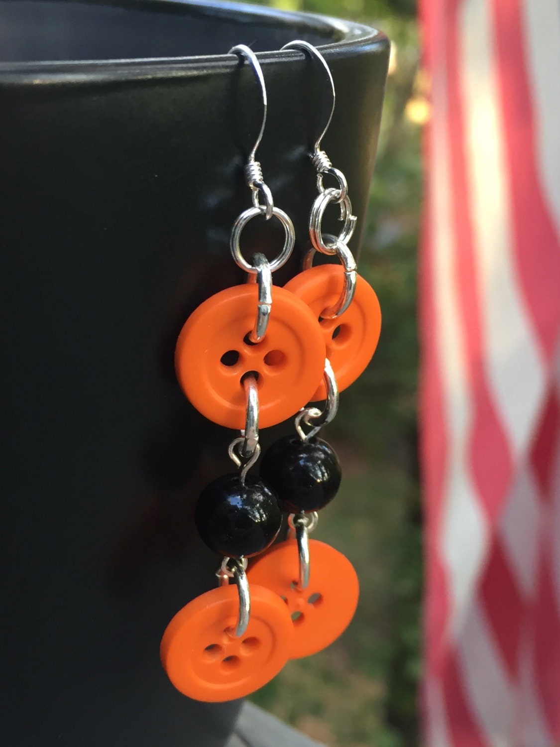 Orange Button Earrings Button Earring Halloween Earrings Etsy UK