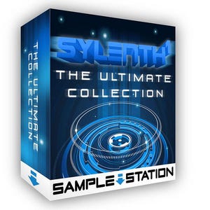 May include: A blue and white box with the text "Sylenth1 The Ultimate Collection Sample Station" on the front. The box is a digital download for music production software.