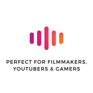 May include: A graphic of five vertical bars in a gradient of pink, red, and orange. The text below reads "PERFECT FOR FILMMAKERS, YOUTUBERS & GAMERS".