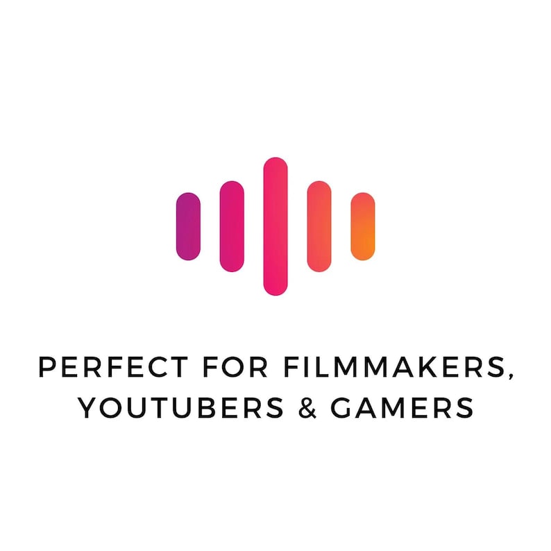 May include: A graphic of five vertical bars in a gradient of pink, red, and orange. The text below reads "PERFECT FOR FILMMAKERS, YOUTUBERS & GAMERS".