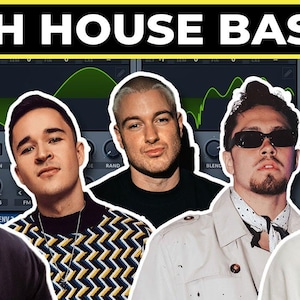 May include: Four men with different hairstyles and facial hair are shown in front of a computer screen with a music production program. The text "TECH HOUSE BASSES" is displayed at the top of the image.