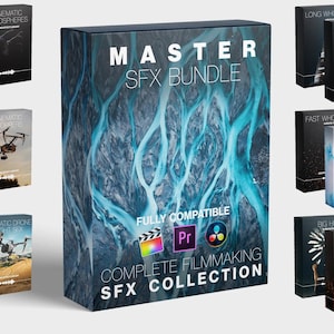 May include: A collection of sound effects for filmmakers, called "Master SFX Bundle". The bundle includes a variety of sounds, including cinematic atmospheres, drone footage, whooshes, and big hits. The bundle is compatible with Final Cut Pro, Premiere Pro, and After Effects.