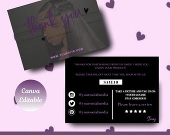 Black & Purple Business Card Template: Modern Thank You Card (Canva Editable)