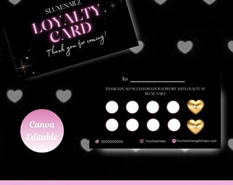 Black & Pink Business Card Template: Modern Loyalty Card (Canva Editable)