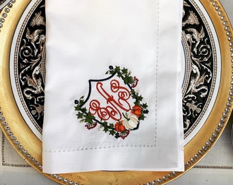 Herbst Crest Serviette mit Monogramm - 4er Set