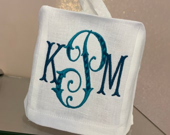 Monogrammed Linen Tissue Box Cover