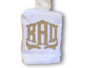 Applique Monogrammed Linen Tissue Box Cover