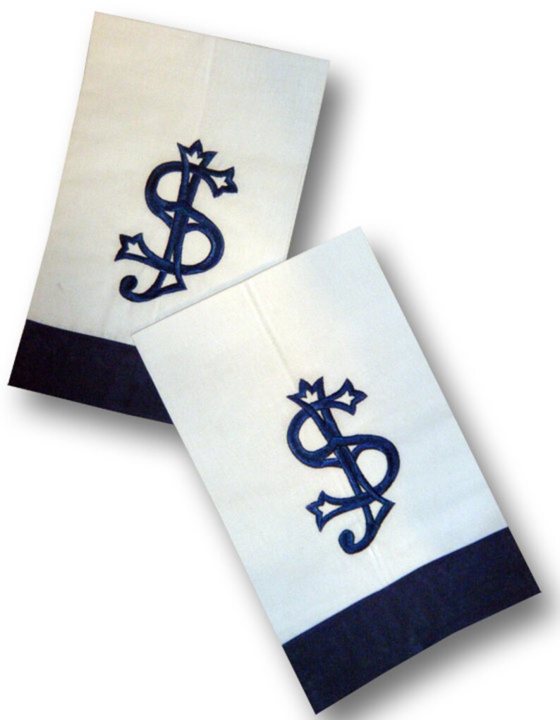Monogrammed Linen Color Trim Towels Set of Two image 2