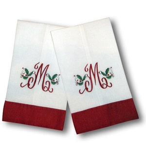 One Letter Red Trimmed Holiday Tea Towels - Set of Two