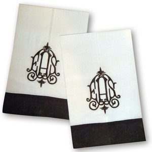 Monogrammed Linen Color Trim Towels Set of Two image 1