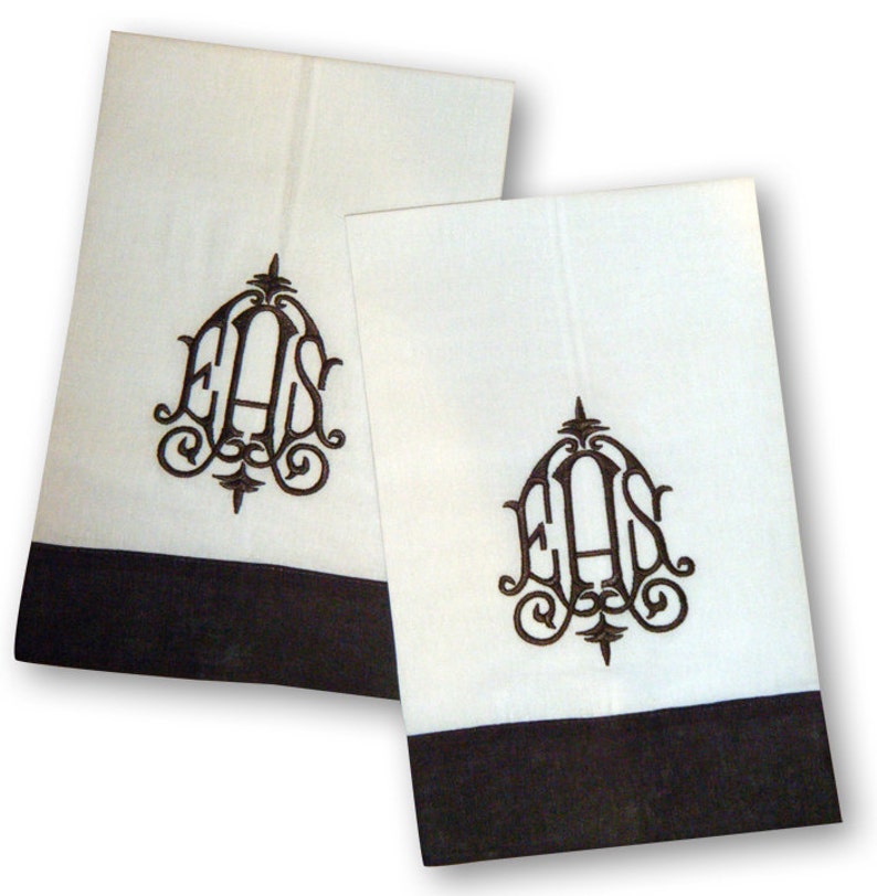 Monogrammed Linen Color Trim Towels Set of Two image 1