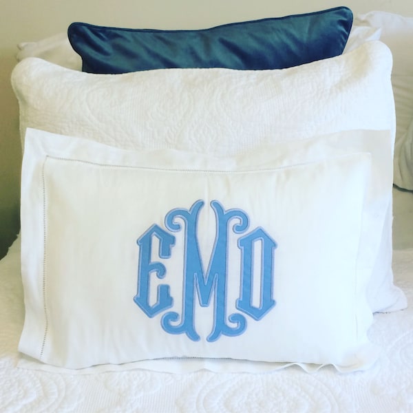 Monogrammed Applique Hemstitch Pillow