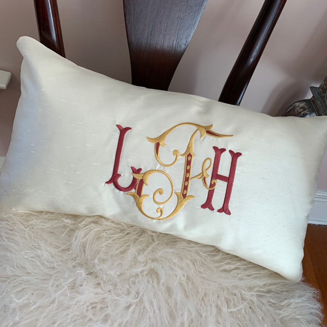 Monogrammed Dupioni Silk Lumbar Pillow Etsy